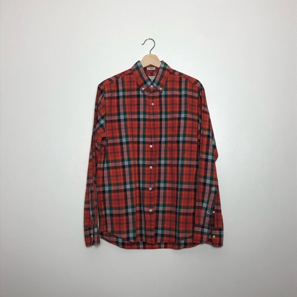 slim fit jcrew button down red green plaid